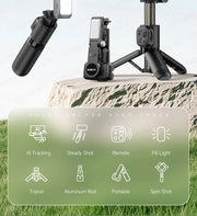 360° AI Handheld Gimbal Mobile Phone Anti-Shake Stabilizer Auto Face Tracking Aluminum Rod With Fill Light Optional Microphone