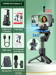 AXNEN Q19 AI Desktop Gimbal Stabilizer 360 Rotation Auto Face Tracking Mobile Phone Handheld Anti-shake Selfie with Fill Light