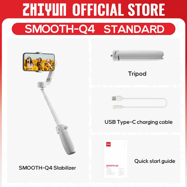 ZHIYUN Official Smooth Q4 Smartphone Gimbal Phone Gimbals 3-Axis Handheld Stabilizer for iPhone 15 pro max/HUAWEI/Samsung/Xiaomi