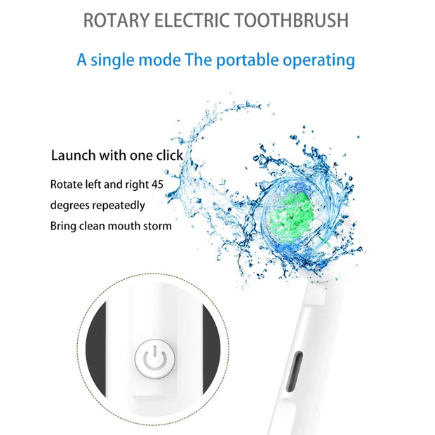 SUBORT Rotating Electric Toothbrush 3 Modes USB Fast Rechargeable Rotary Electric Toothbrush with Travel Case 2 Brush Heads