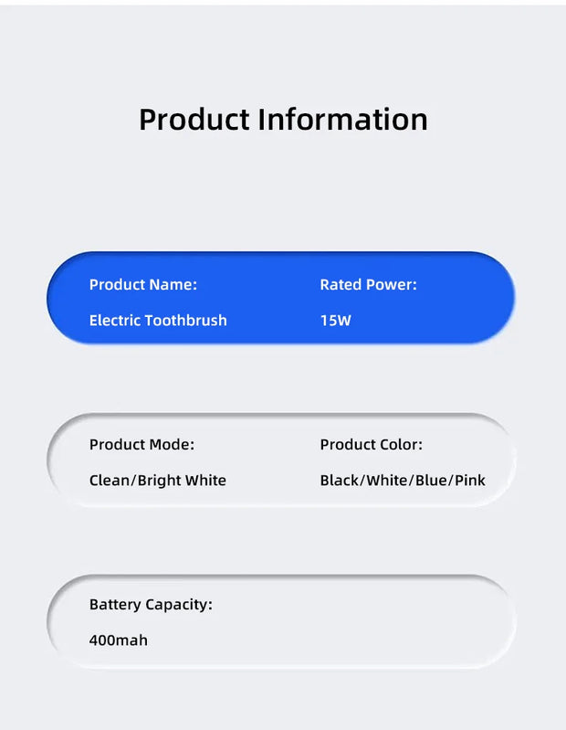 Smart Sonic Electric Toothbrush Waterproof Portable with Ultra Fine Soft Bristles 6 Speed Charging for Adults And Children