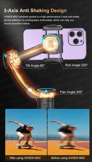 AXNEN M02 Gimbal Smartphone Stabilizer 3-Axis Anti-shake Video Record Handheld Selfie Gimbals for iPhone Android Face Tracking