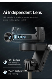 360° AI Handheld Gimbal Mobile Phone Anti-Shake Stabilizer Auto Face Tracking Aluminum Rod With Fill Light Optional Microphone