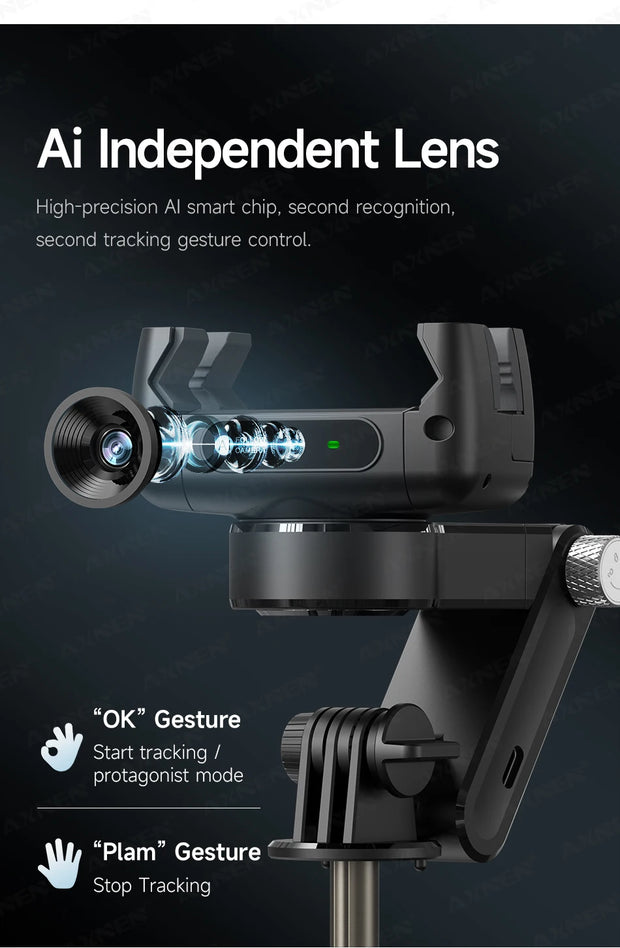360° AI Handheld Gimbal Mobile Phone Anti-Shake Stabilizer Auto Face Tracking Aluminum Rod With Fill Light Optional Microphone