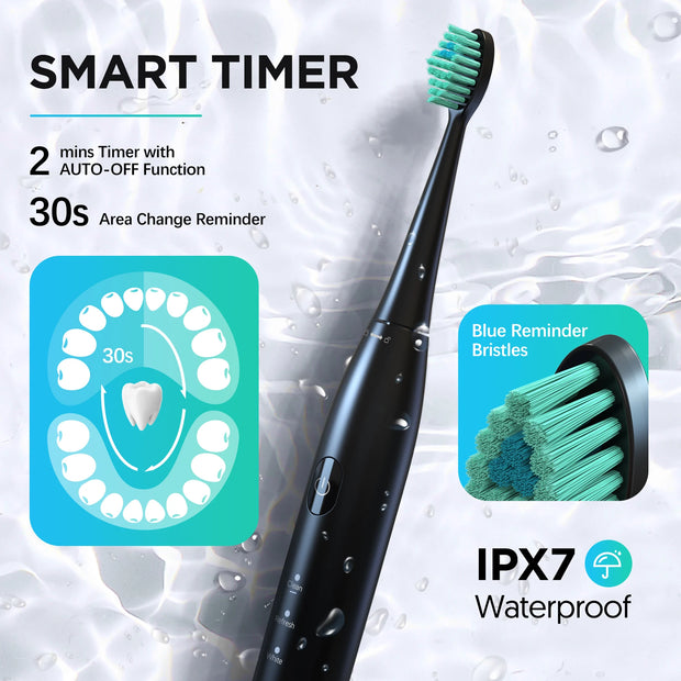 Sejoy Electric Toothbrush Whitening Tooth 7 Cleaning Modes for Dental Care Sonic Toothbrush , 2 minutes Smart Timer , IPX7