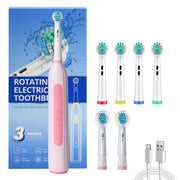 Rotating electric toothbrush suitable for adults, equipped with 6 brush heads, type-c charging, 3-speed 2-minute timed zoning