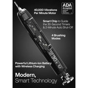 Black Series Ultra Whitening Toothbrush – ADA Accepted Electric Toothbrush- 8 Brush Heads & Travel Case – 40,000 VPM Electric Mo