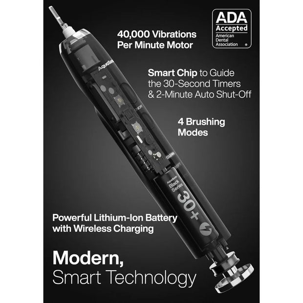 Black Series Ultra Whitening Toothbrush – ADA Accepted Electric Toothbrush- 8 Brush Heads & Travel Case – 40,000 VPM Electric Mo