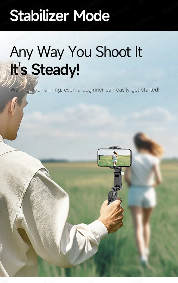 360° AI Handheld Gimbal Mobile Phone Anti-Shake Stabilizer Auto Face Tracking Aluminum Rod With Fill Light Optional Microphone