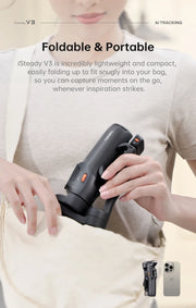 hohem Official V3 Smartphone Stabilizer Ai Face Tracking 3-Axis Phone Gimbal Built-in Selfie Stick Portable iPhone16/Samsung