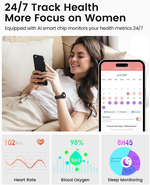 Smart Watches for Women [400+Watch Faces/Calls/Female Health], 1.27" Fitness Tracker Smartwatch for iPhone ＆ Android, Activity T