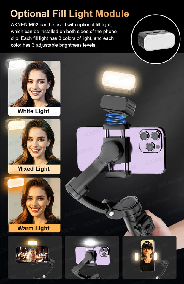 AXNEN M02 Gimbal Smartphone Stabilizer 3-Axis Anti-shake Video Record Handheld Selfie Gimbals for iPhone Android Face Tracking