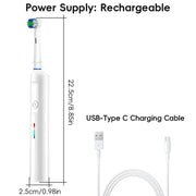 SUBORT Rotating Electric Toothbrush 3 Modes USB Fast Rechargeable Rotary Electric Toothbrush with Travel Case 2 Brush Heads