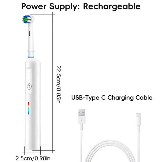 SUBORT Rotating Electric Toothbrush 3 Modes USB Fast Rechargeable Rotary Electric Toothbrush with Travel Case 2 Brush Heads