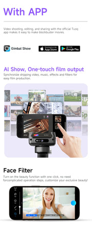 AI Face Tracking Handheld Gimbal Stabiliser 360° Shoot,Magnetic Remote Selfie Stick Tripod for Smartphone,1/4'' Screw for Camera