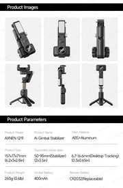 360° AI Handheld Gimbal Mobile Phone Anti-Shake Stabilizer Auto Face Tracking Aluminum Rod With Fill Light Optional Microphone