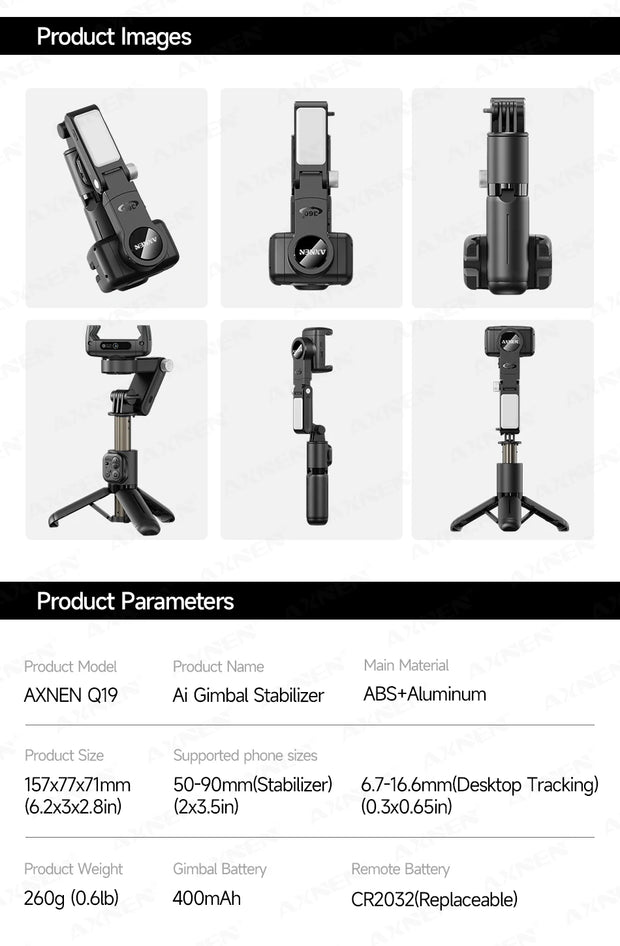 360° AI Handheld Gimbal Mobile Phone Anti-Shake Stabilizer Auto Face Tracking Aluminum Rod With Fill Light Optional Microphone