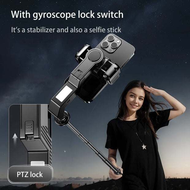 Smart Phone Selfie Stick with Fill Light Anti-Shake Stabilizer Extendable Tripod AI Tracking Gimbal Face Recognition System