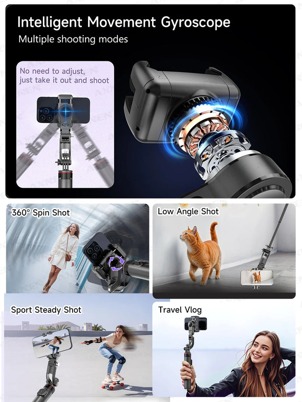 AXNEN C22 AI Tracking 360° Rotational Shoot Deskpot Handheld Gimbal Tripod Extendable Selfie Stick Wireless Remote for Vlog