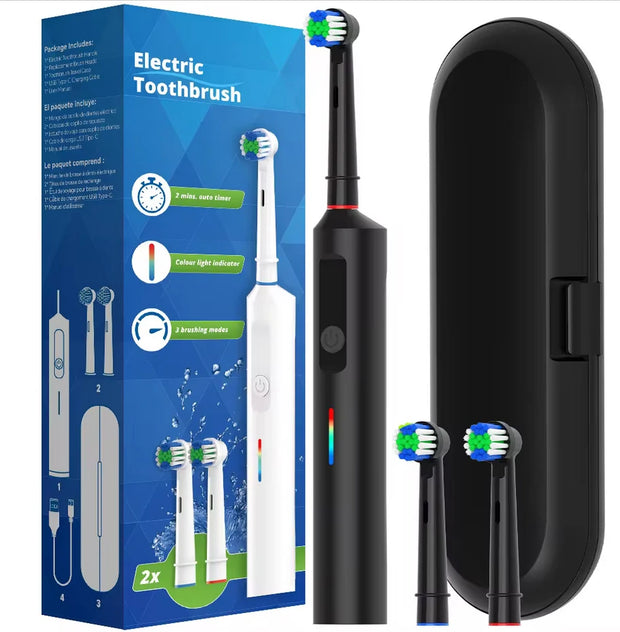 SUBORT Rotating Electric Toothbrush 3 Modes USB Fast Rechargeable Rotary Electric Toothbrush with Travel Case 2 Brush Heads