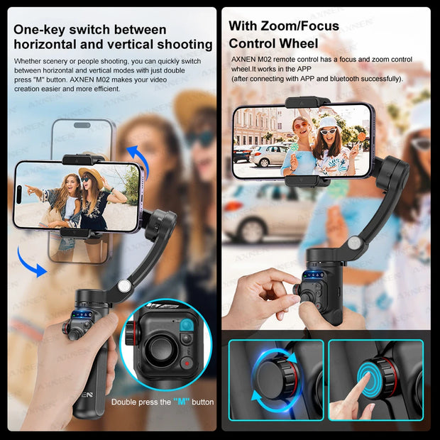 AXNEN M02 Gimbal Smartphone Stabilizer 3-Axis Anti-shake Video Record Handheld Selfie Gimbals for iPhone Android Face Tracking