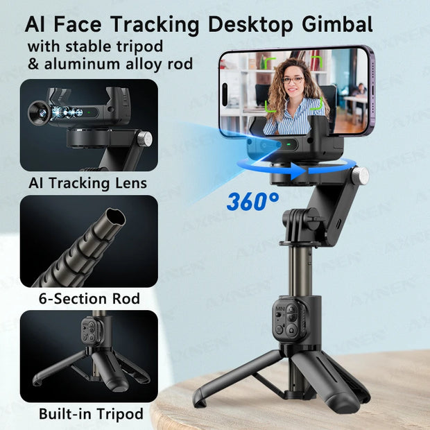 AXNEN Q19 AI Desktop Gimbal Stabilizer 360 Rotation Auto Face Tracking Mobile Phone Handheld Anti-shake Selfie with Fill Light