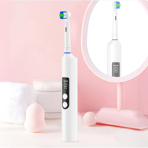 Round head electric toothbrush rotating visual electric toothbrush display automatic rechargeable adult couple men and women gif