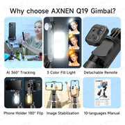 360° AI Handheld Gimbal Mobile Phone Anti-Shake Stabilizer Auto Face Tracking Aluminum Rod With Fill Light Optional Microphone