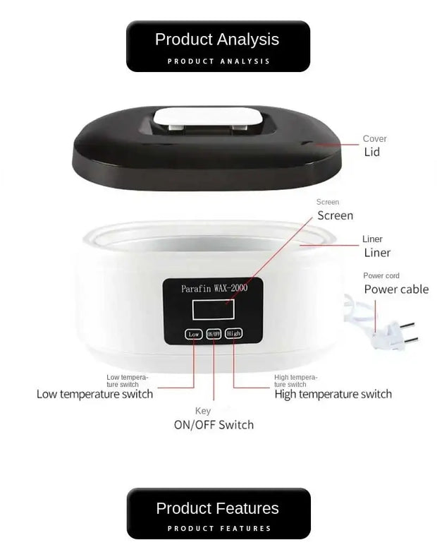 200W Wax Heater Hands Feet Bath Body Hair Removal Digital Timing Melting Wax Bean Therapy Machine Men Women Spa Smooth Skin Care