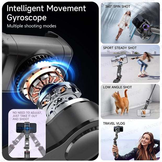 AXNEN C22 AI Tracking 360° Rotational Shoot Deskpot Handheld Gimbal Tripod Extendable Selfie Stick Wireless Remote for Vlog