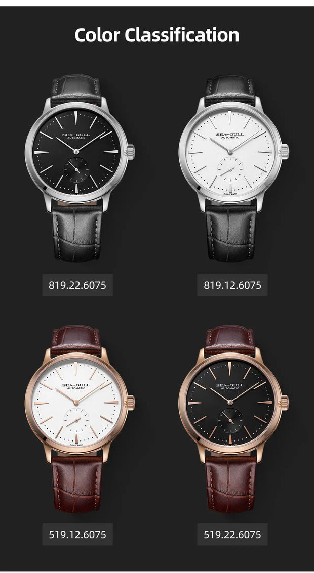 2025 Seagull Business Watch Men's Mechanical Wristwatches 50m Waterproof Leather Valentine Male Watches relogio masculino 6075