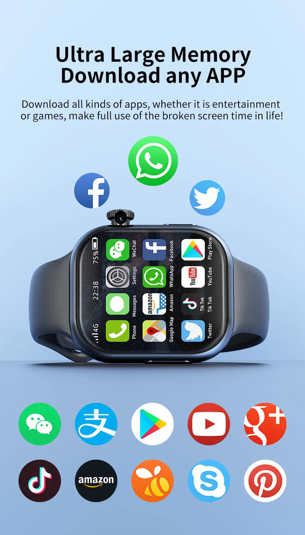 8GB+128GB S10 Cellular Version Smartwatch 4G Android 10.0 180° Rotating Camera 256GB Storage GPS WIFI Global Version Smart Watch